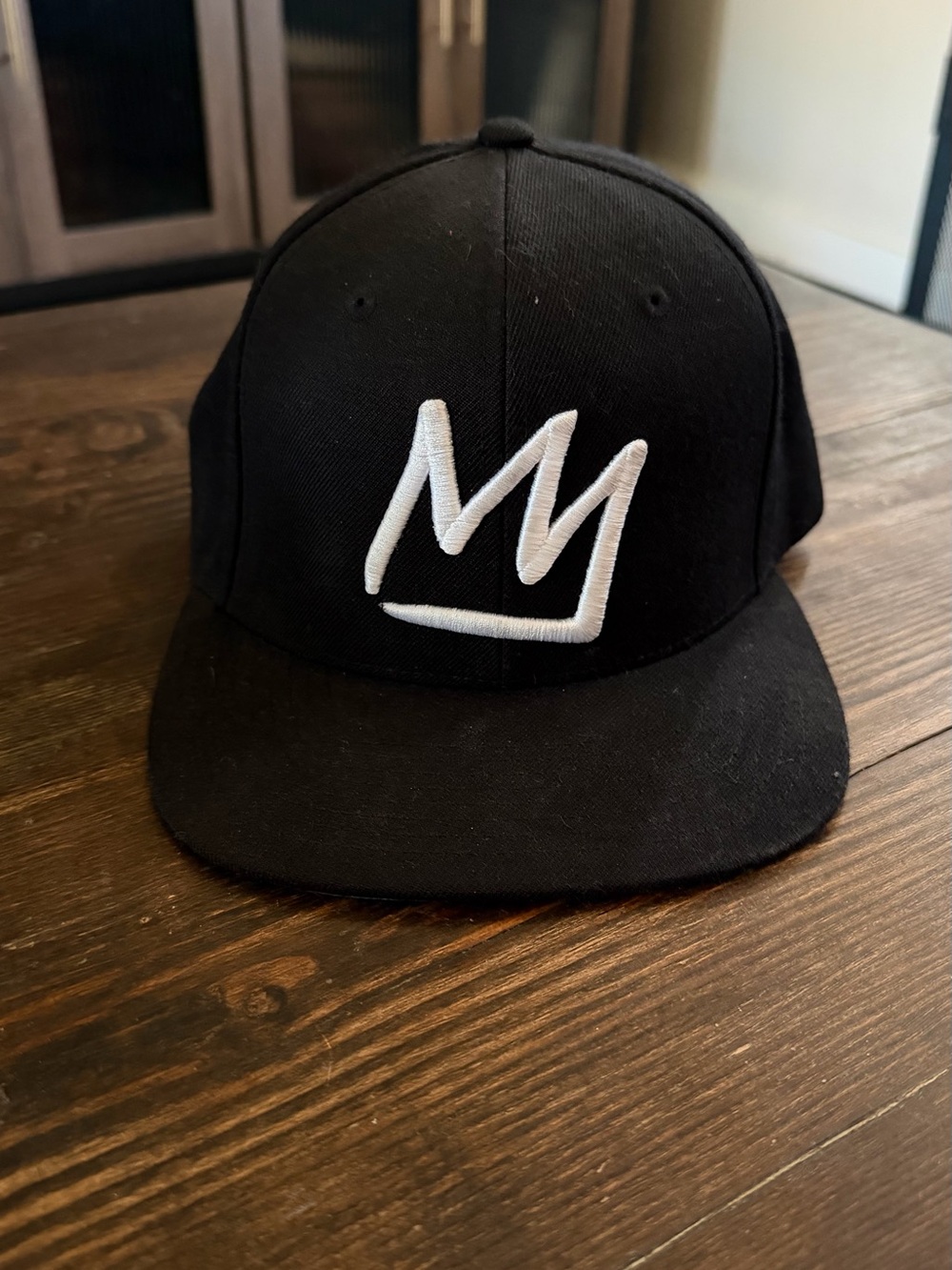 Black Snapback Hat with White Crown Logo- mammoth mountain